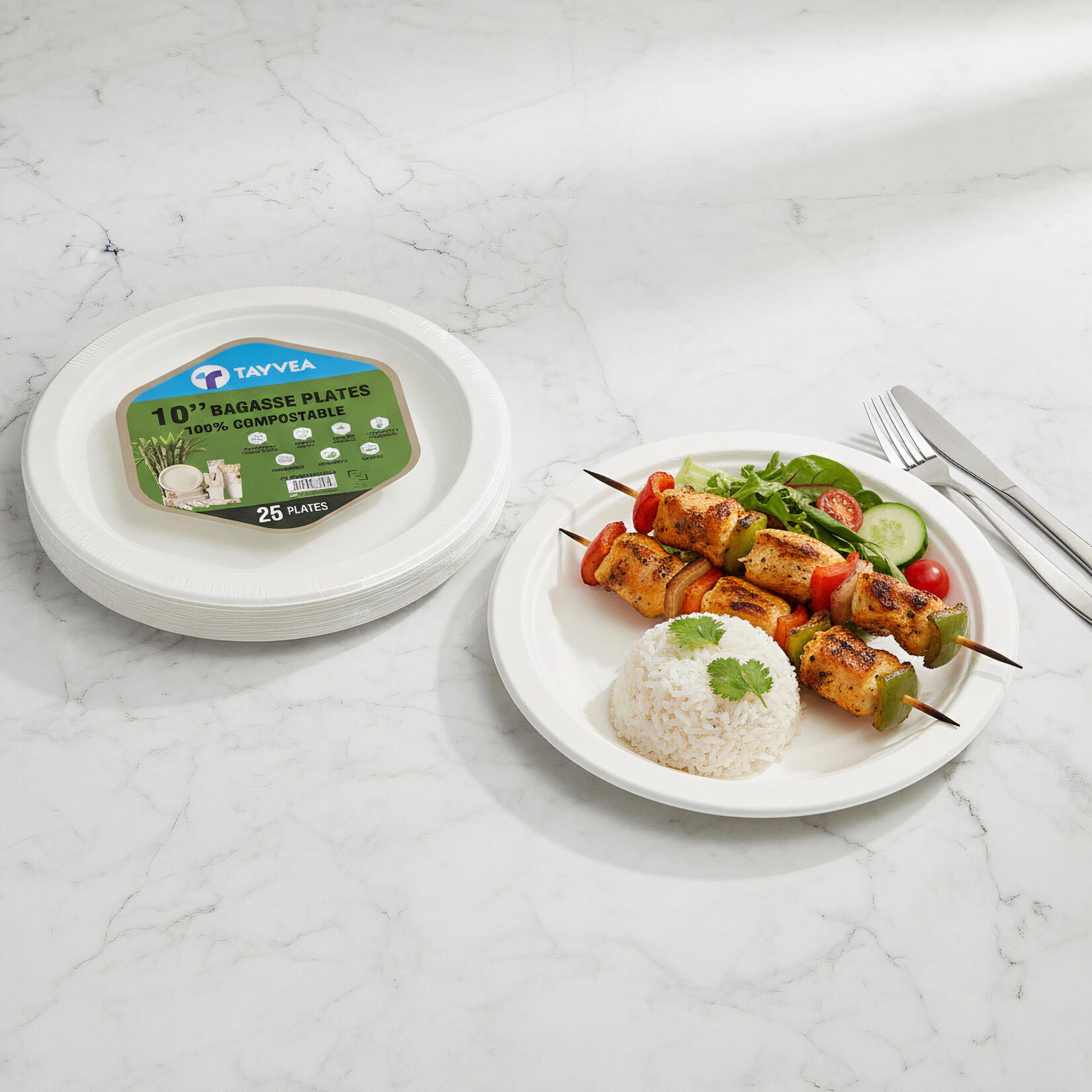 Biodegradable Disposable Round Paper Plates Available Sizes: 7", 9", 10", and 11"